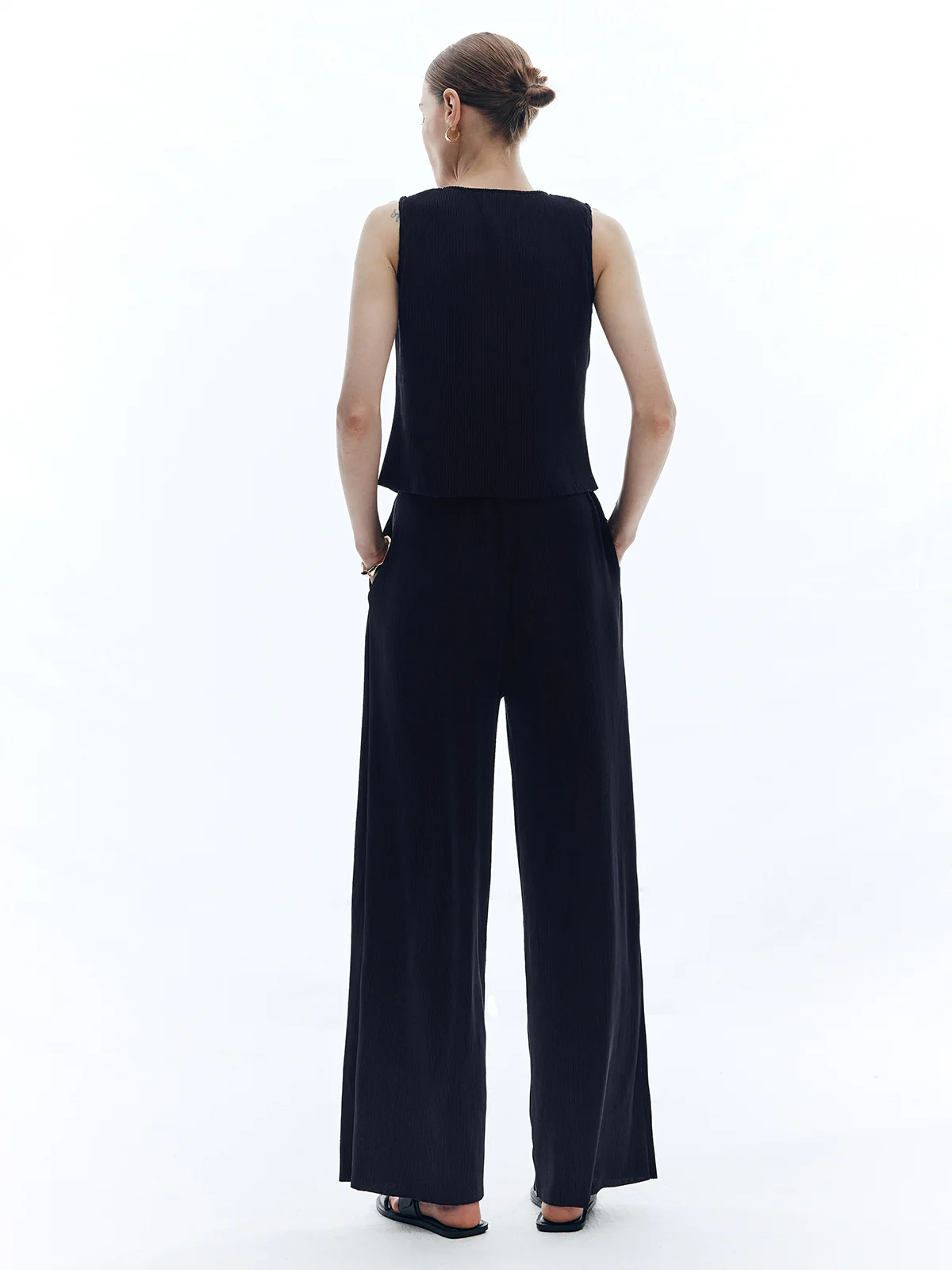 Satin Solid V-Neck Pants Set - Image 5