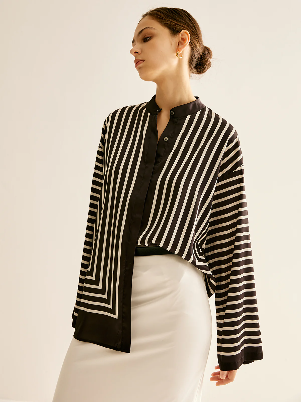 Satin Striped Button Cozy Blouse - Image 10