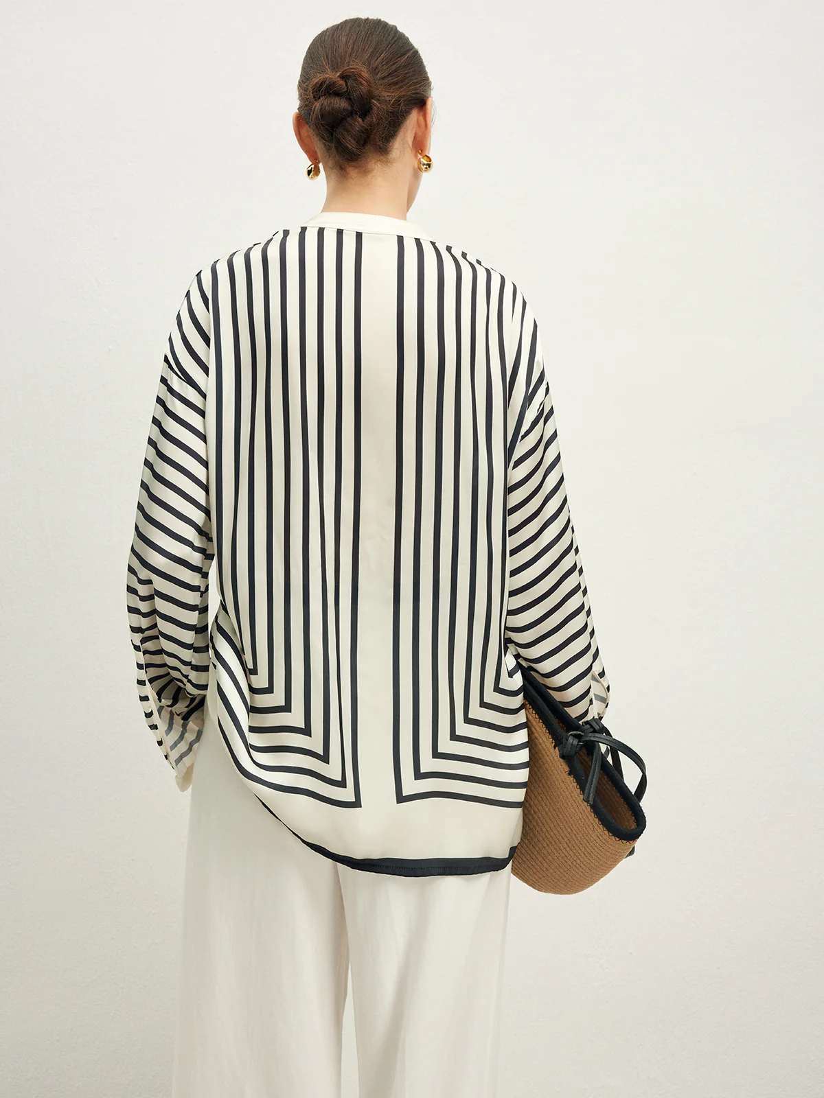 Satin Striped Button Cozy Blouse - Image 3