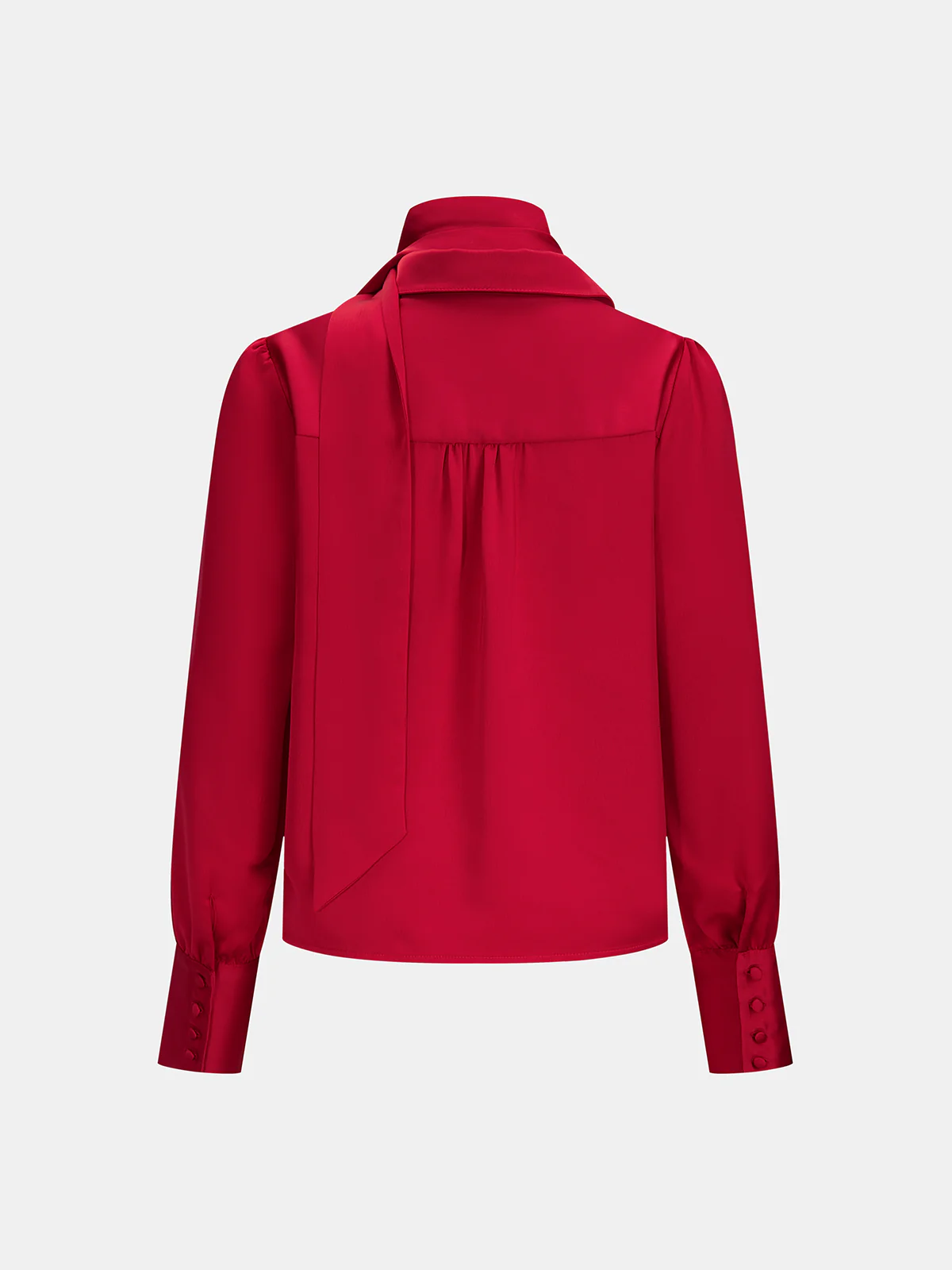 Satin Tie Neck Button Front Long Sleeve Blouse - Image 3