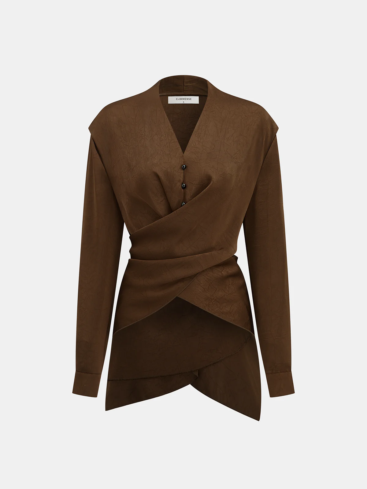 Satin V-Neck Cross-Front Blouse - Image 2