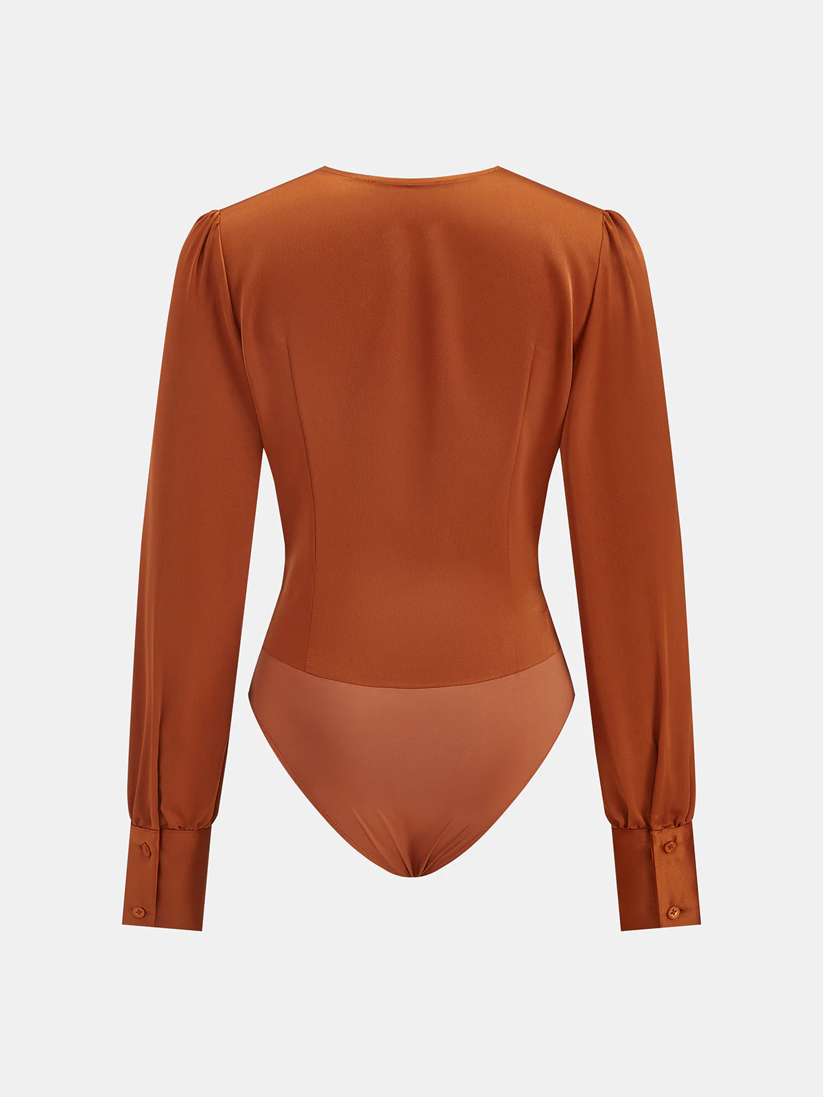 Satin V-Neck Long-Sleeve Ruched Bodysuit - Image 2