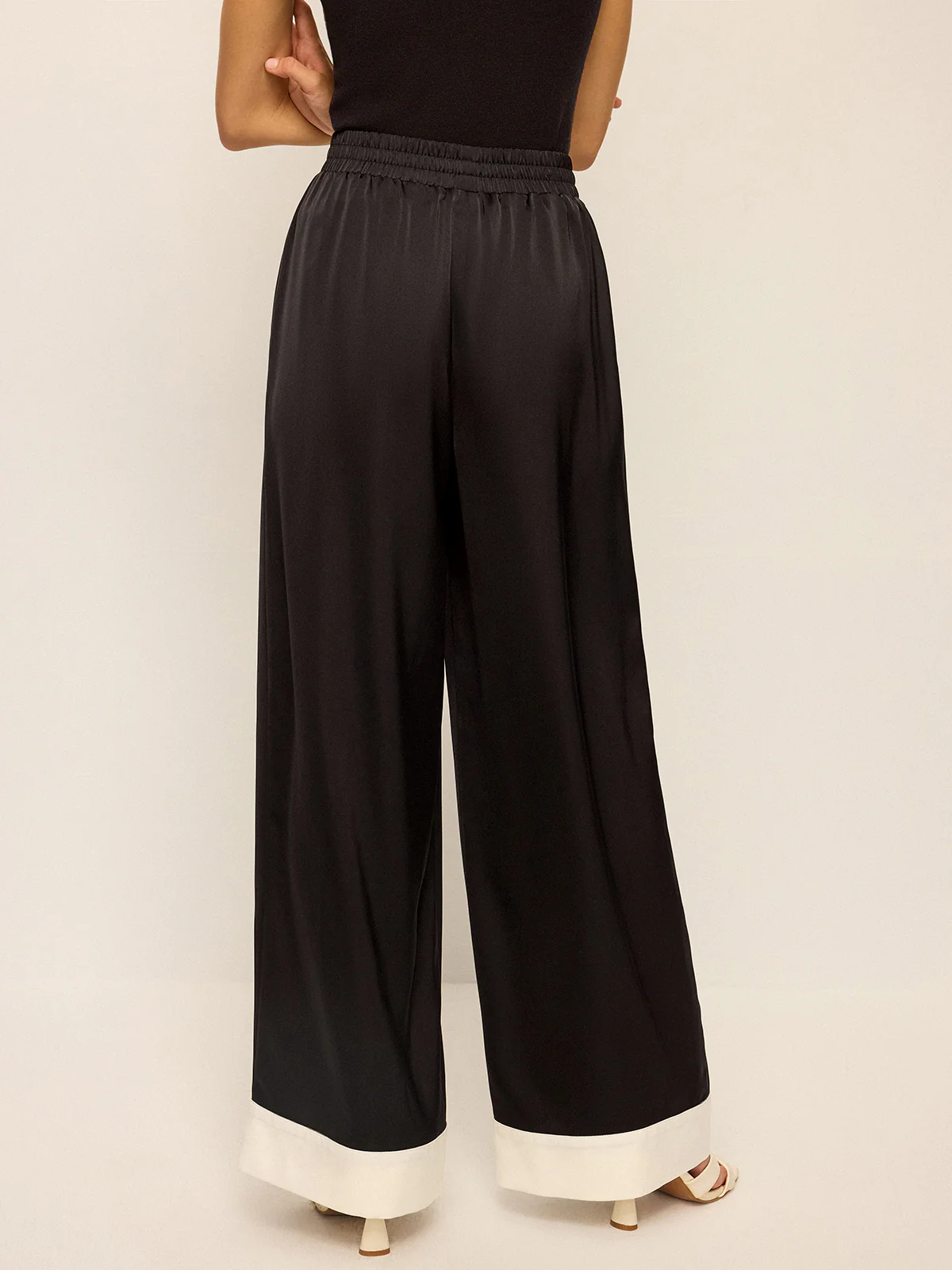 Satin Wide-Leg Pants with Contrast Cuffs - Image 6