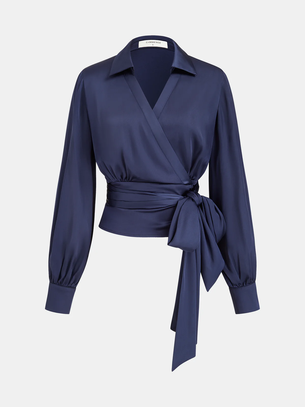 Satin Wrap Blouse with Tie-Waist