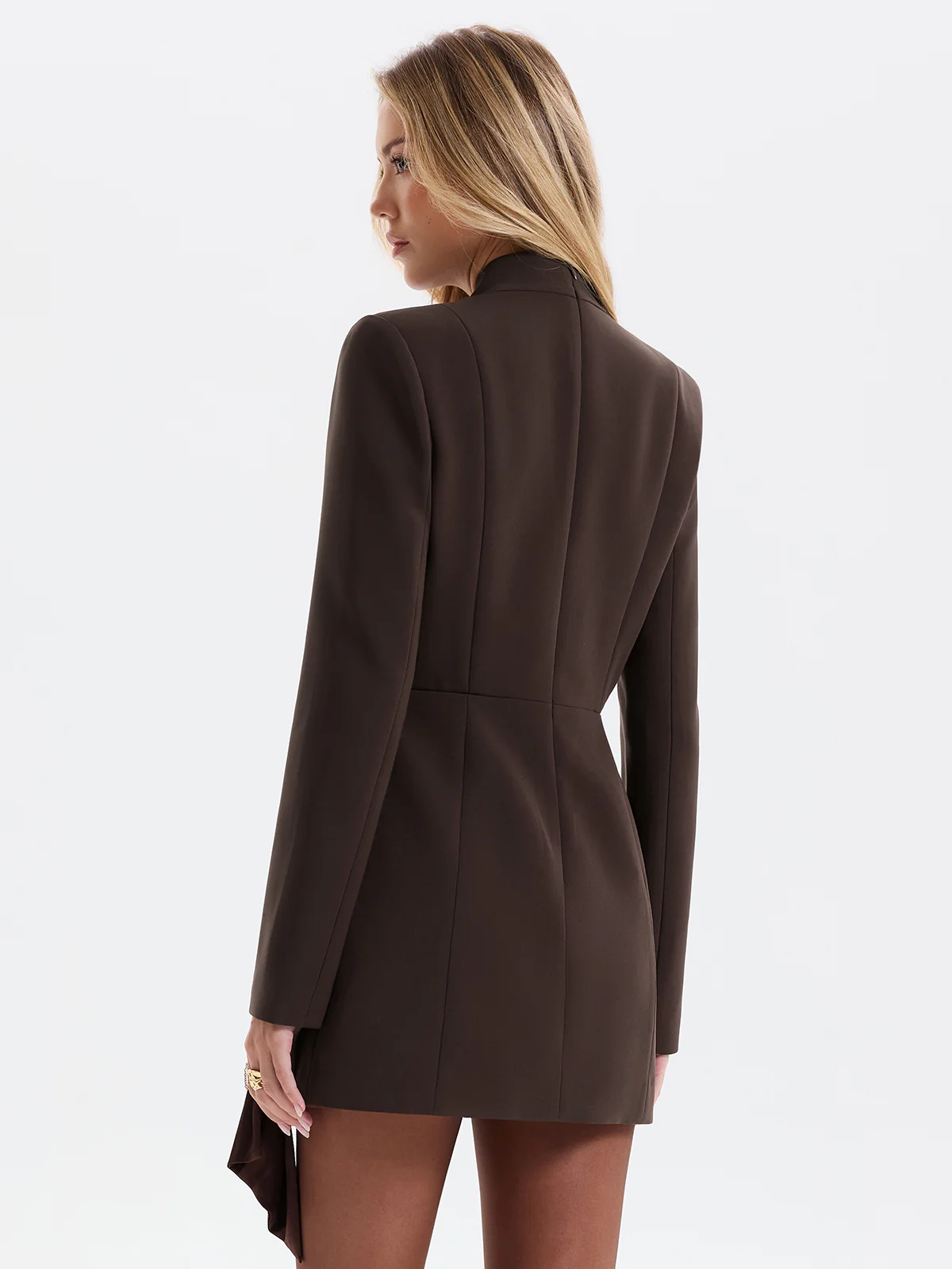 Satin-Wrapped Belted Blazer Dress - Image 6