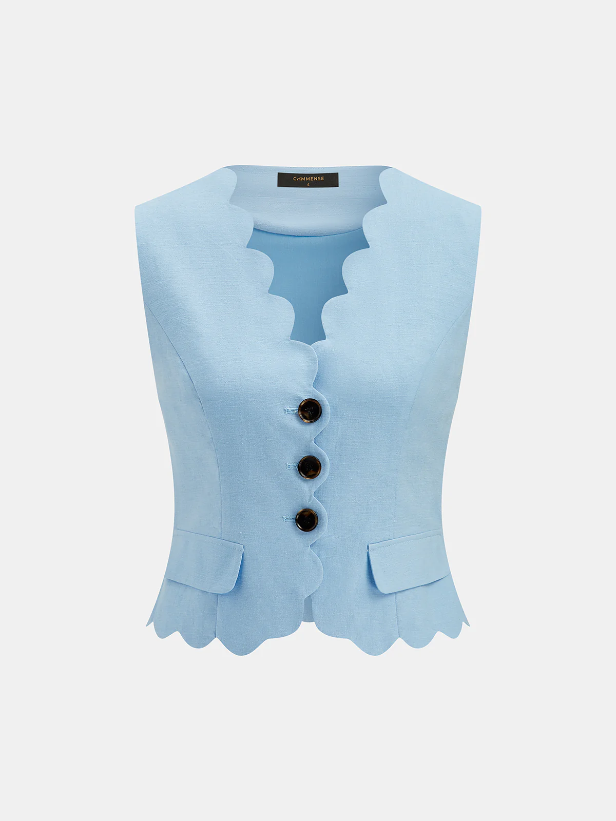 Scallop Trim Buttoned Vest & Shorts Set - Image 3