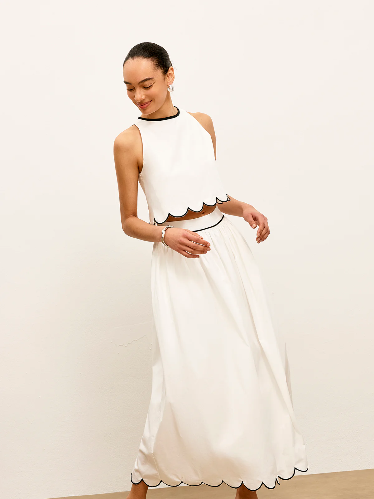 Scallop Trim Color Block Sleeveless Skirt Set - Image 4