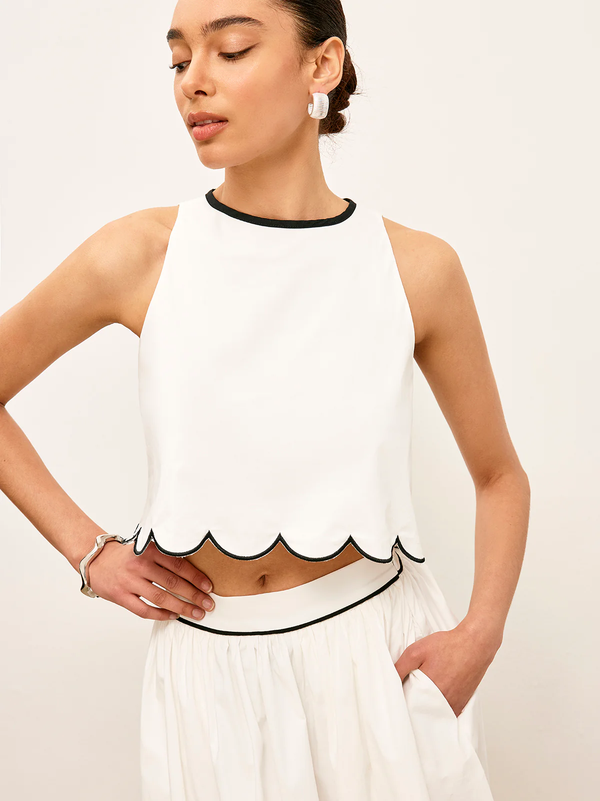 Scallop Trim Color Block Sleeveless Skirt Set - Image 6