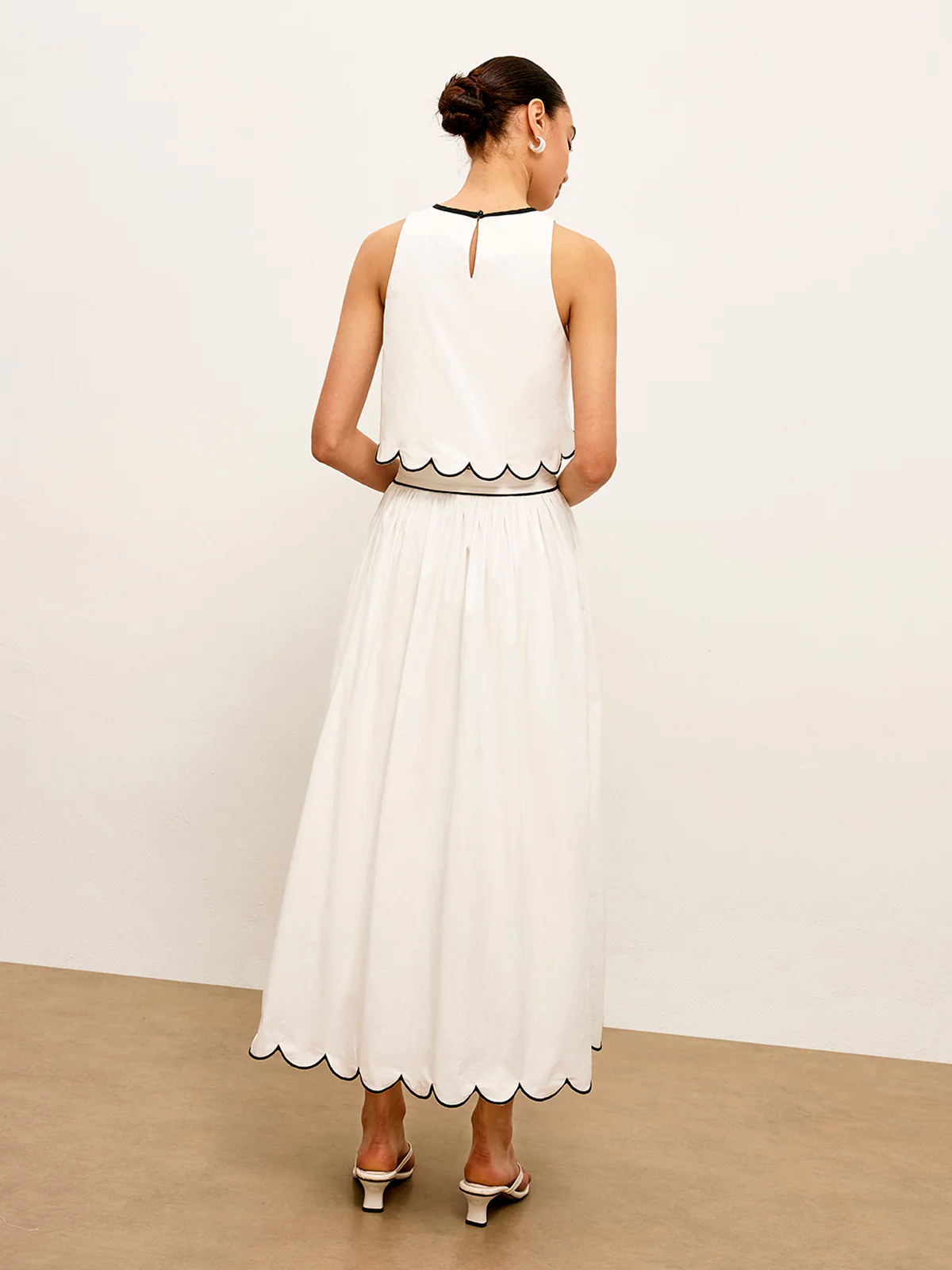 Scallop Trim Color Block Sleeveless Skirt Set - Image 7