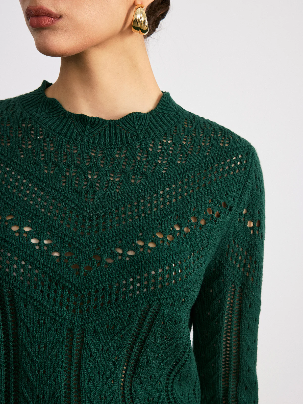 Scalloped Edge Openwork Knit Sweater - Image 3