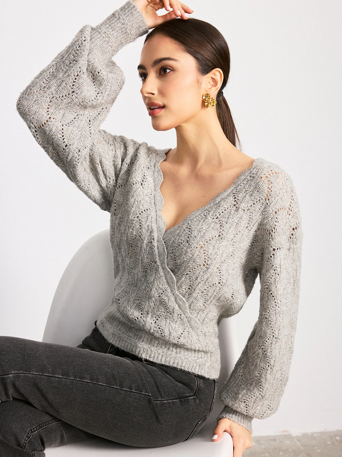 Scalloped Edge Reversible Wool Blend Sweater - Image 2