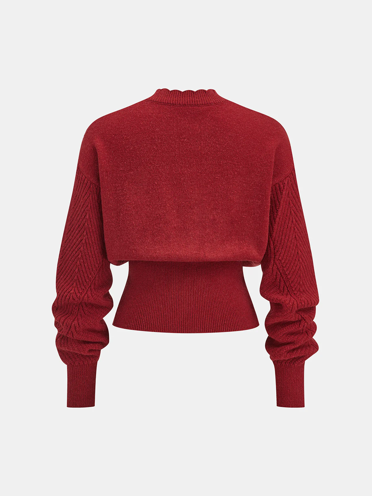 Scalloped Edge Ribbed V-Neck Buttoned Cardigan - Image 2