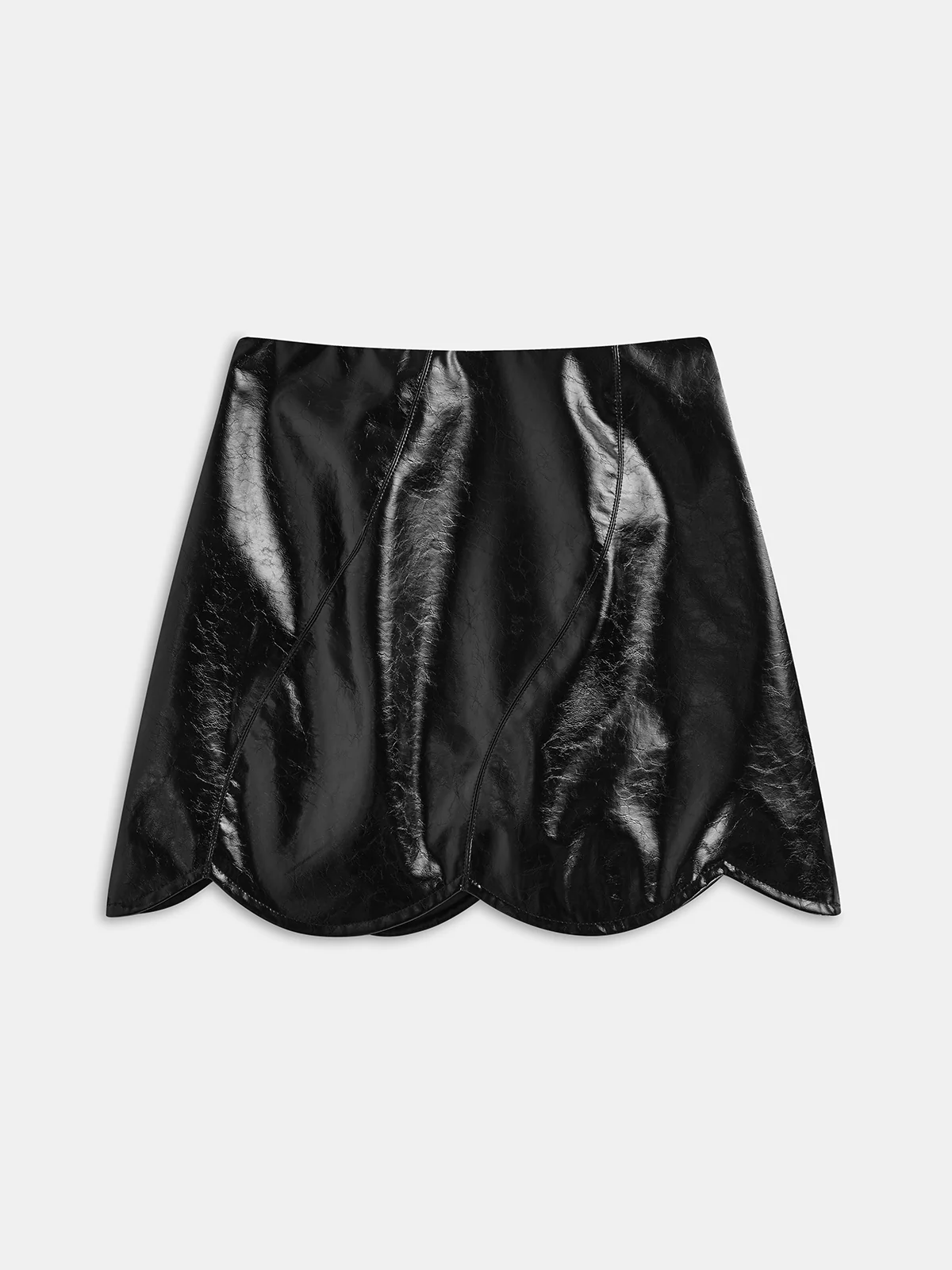 Scalloped Hem Faux Leather Mini Skirt - Image 2