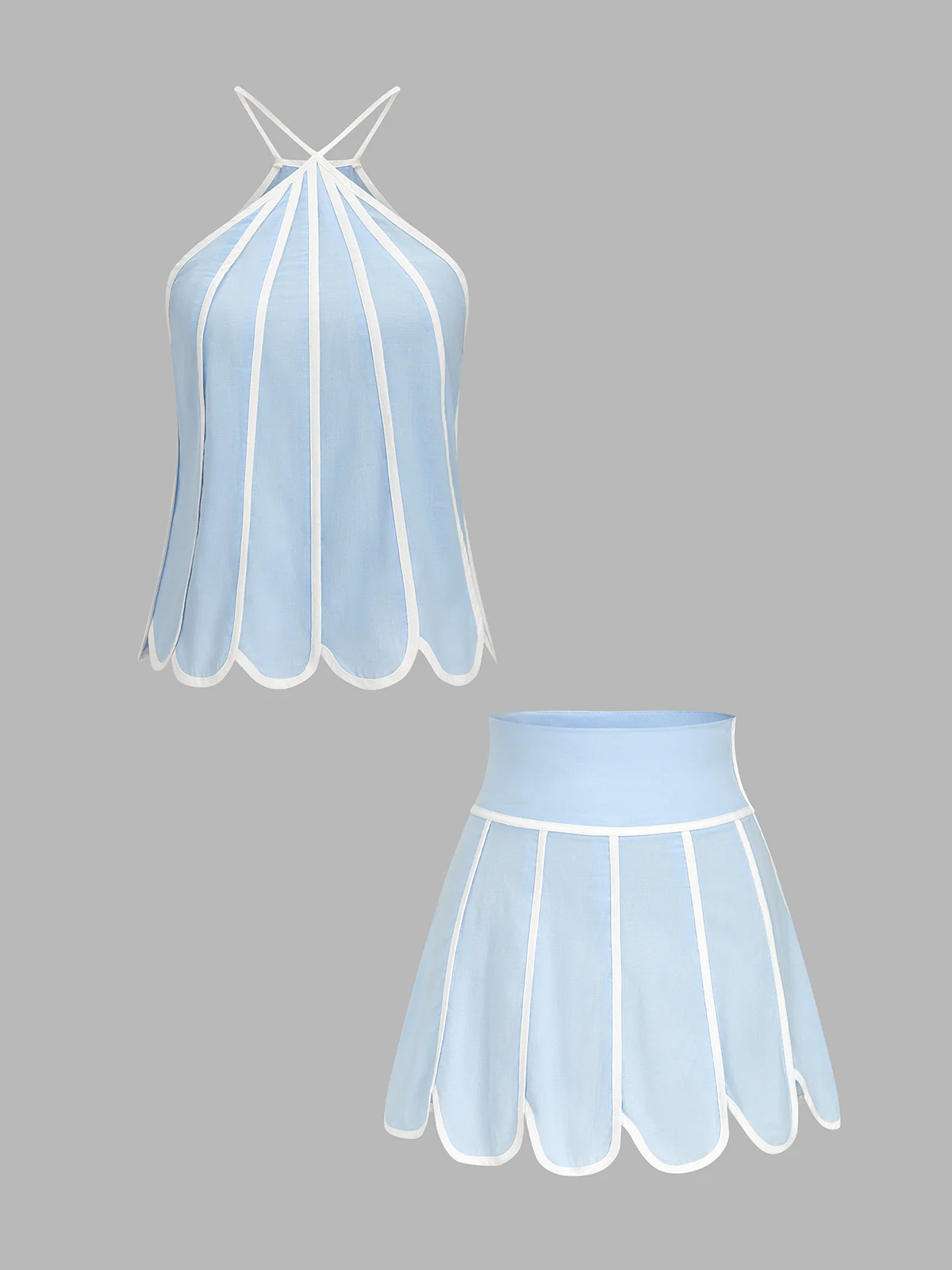 Scalloped Hem Halter Top & Mini Skirt Set
