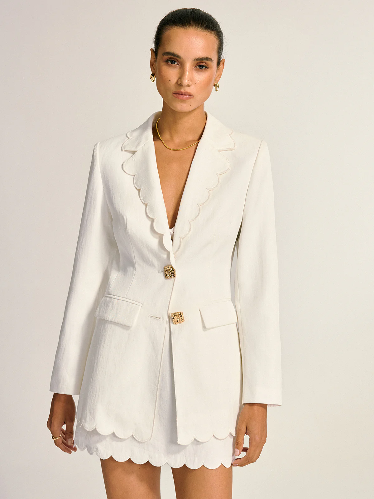 Scalloped Trim Metal Button Blazer - Image 4