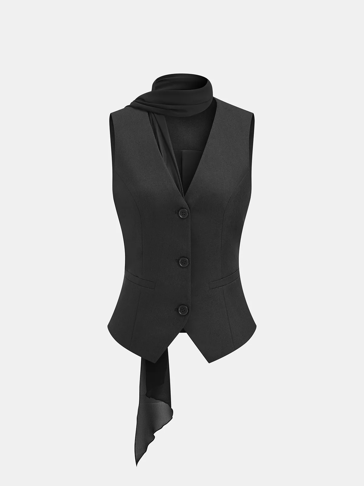 Scarf Detail Slim Buttoned Vest - Image 2
