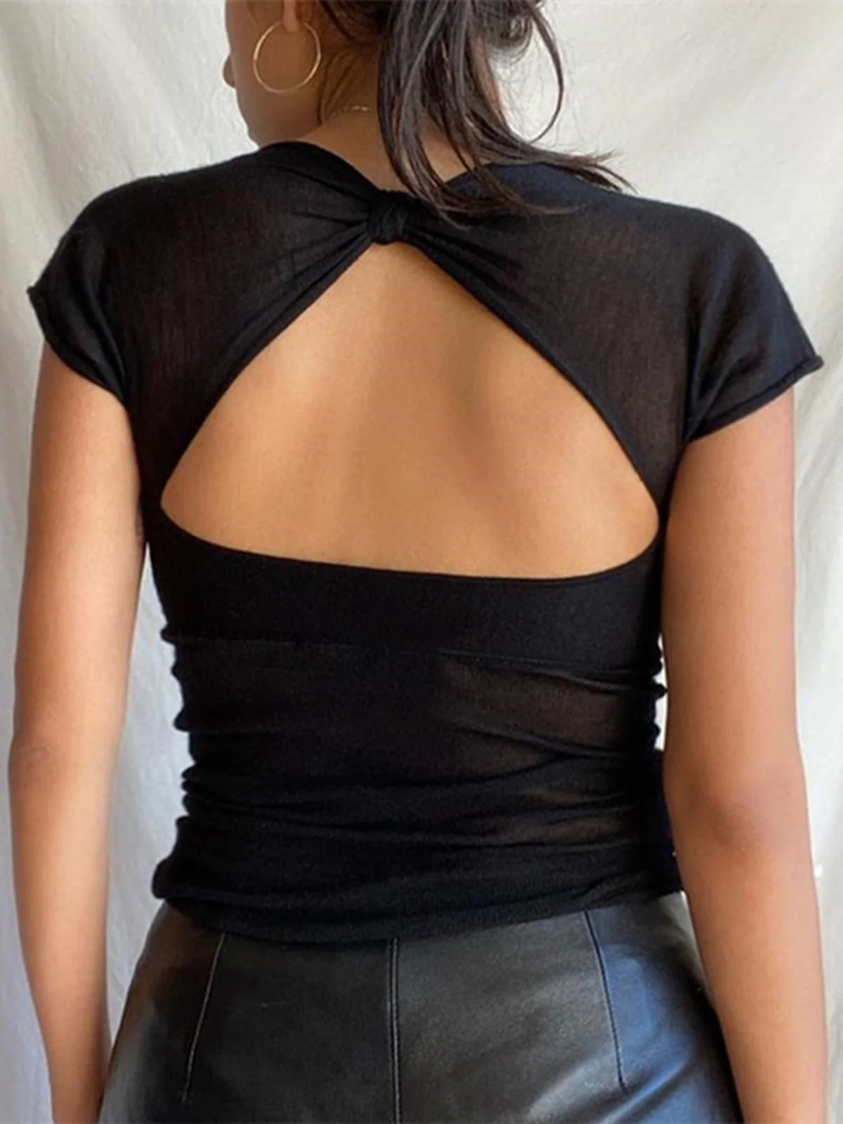 Semi-sheer Mesh Open Back T-shirt - Image 3