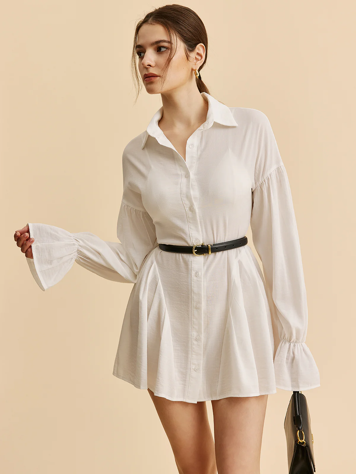 Semi-Sheer Balloon Sleeve Button-Up Shirt Dress - Image 4