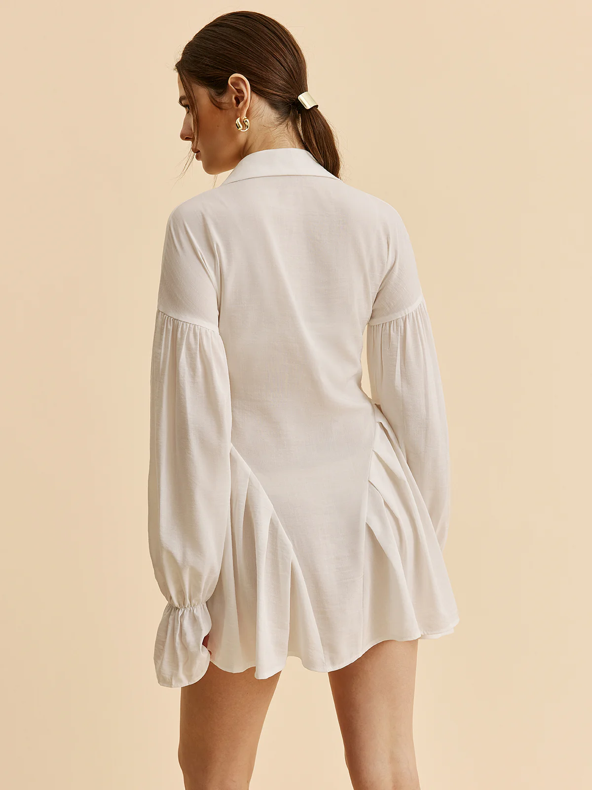 Semi-Sheer Balloon Sleeve Button-Up Shirt Dress - Image 7