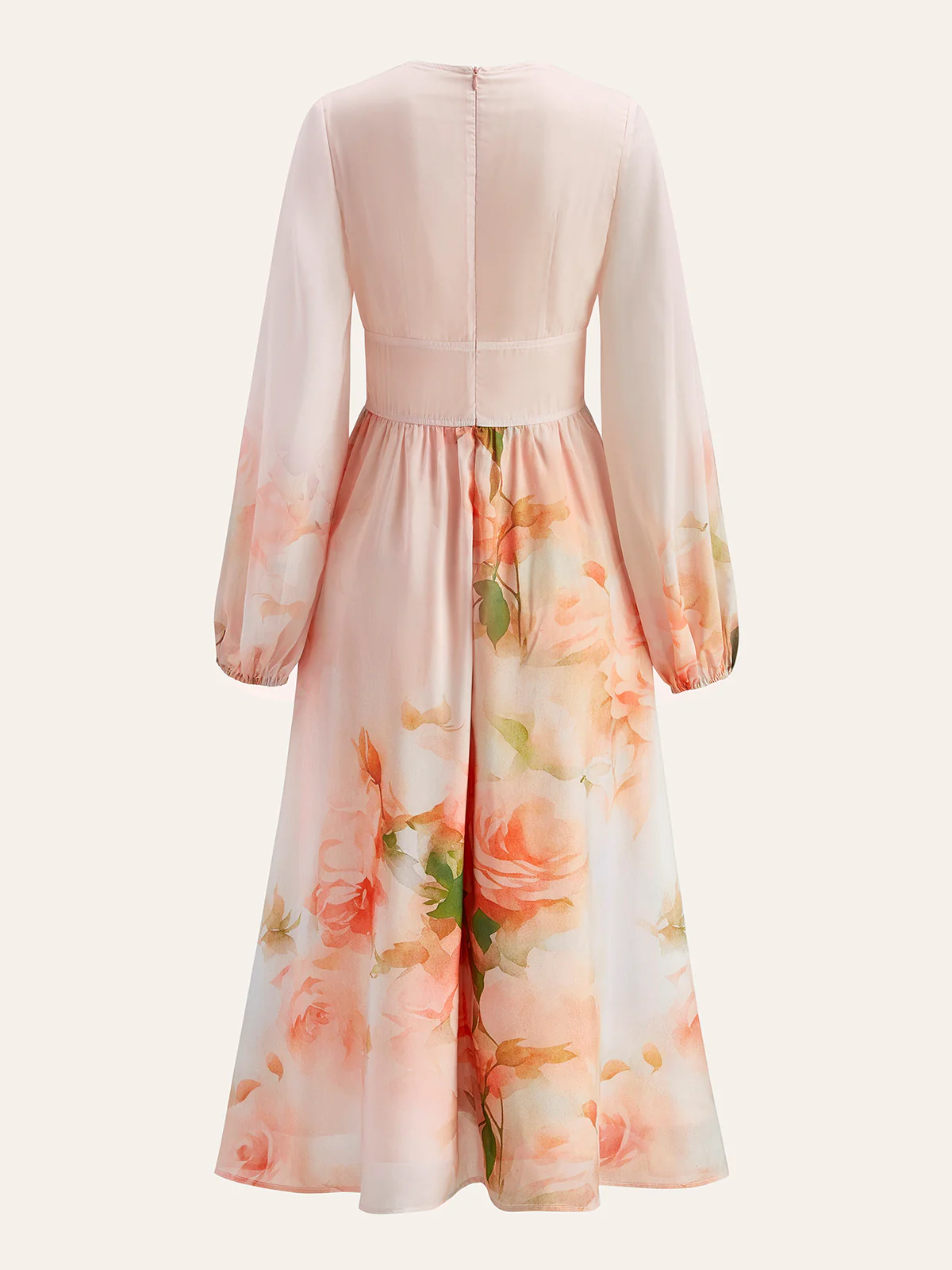 Semi-Sheer Balloon Sleeve Floral Dress With Tie Detail - Image 4