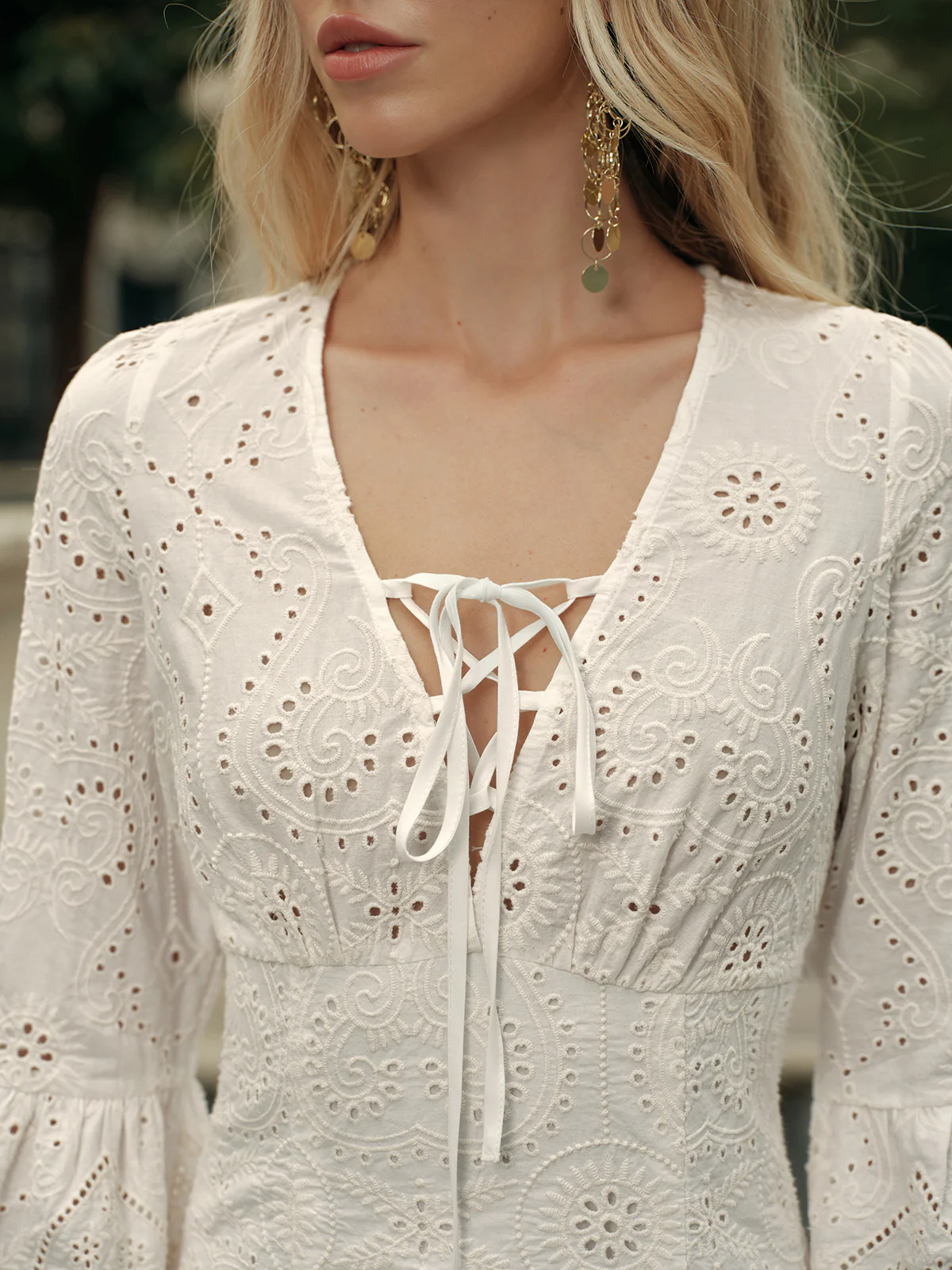 Semi-Sheer Bohemian Lace-Up Dress - Image 6
