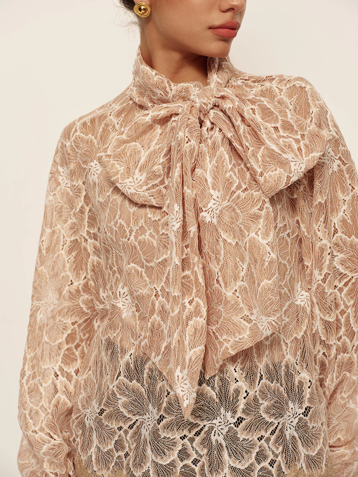 Semi-Sheer Bow-Front Lace Blouse - Image 2
