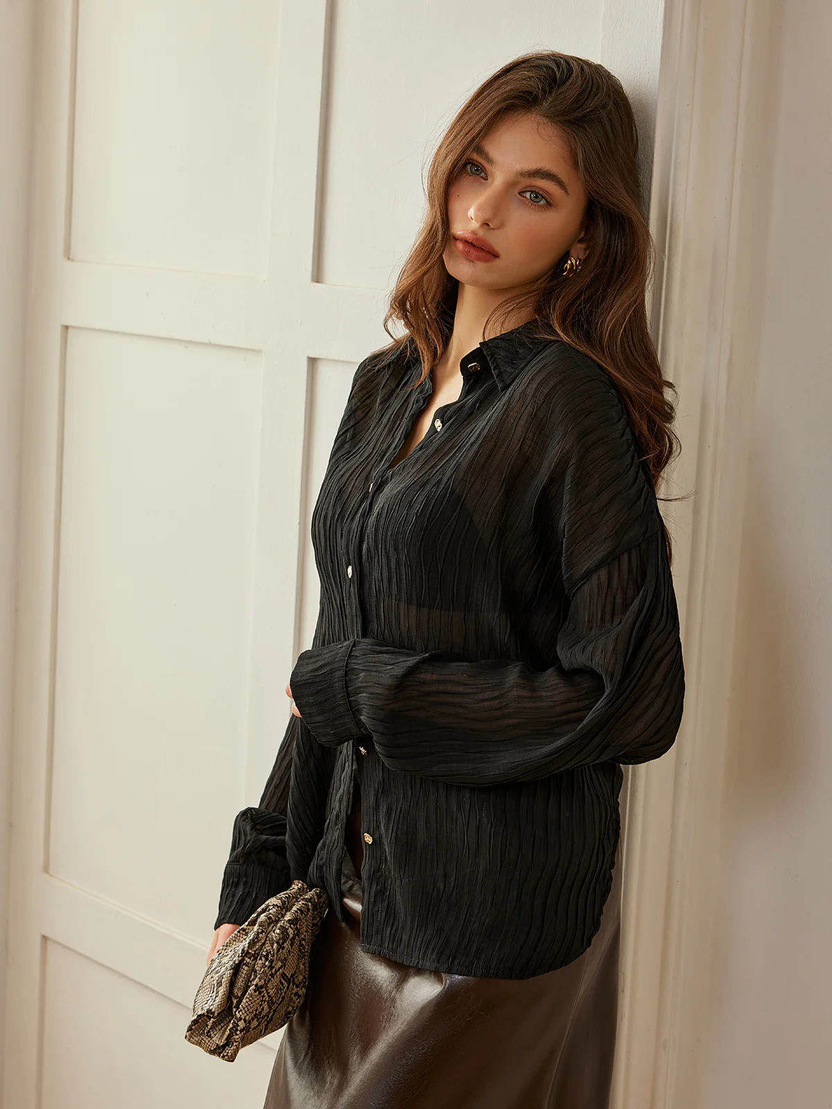 Semi-Sheer Button Polo Shirt - Image 4
