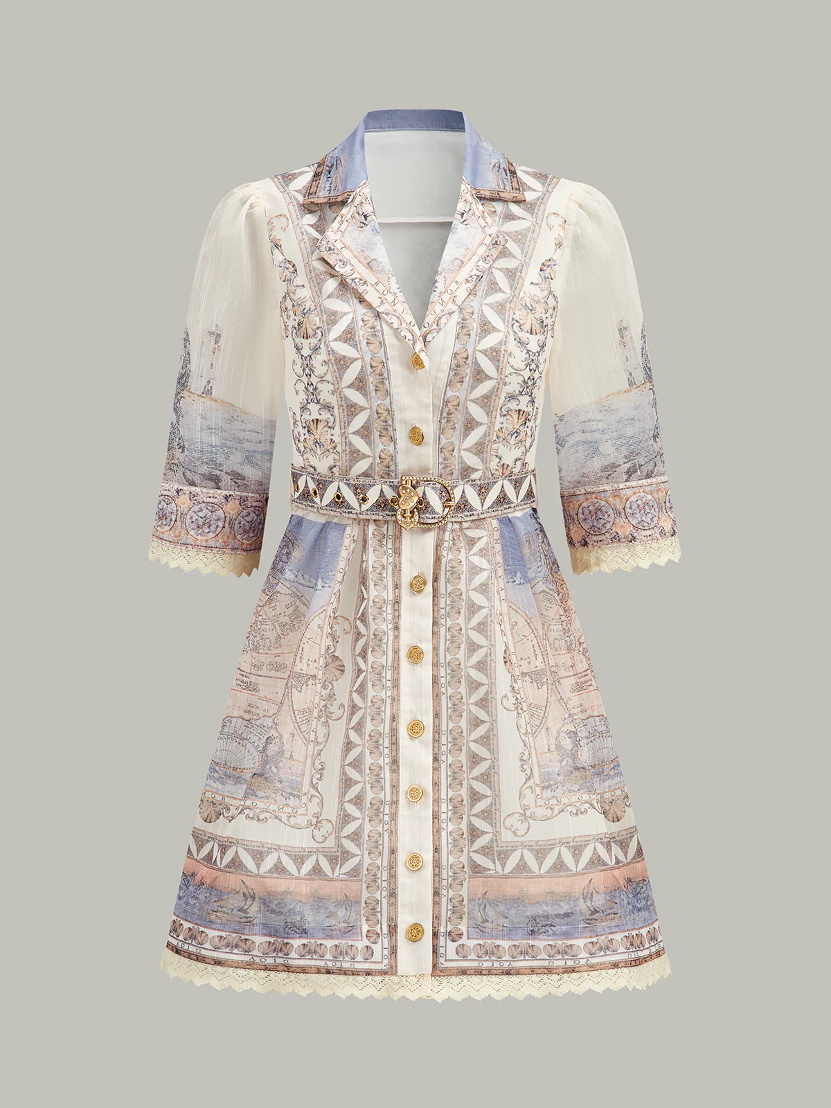 Semi-Sheer Buttoned Dress With Belt