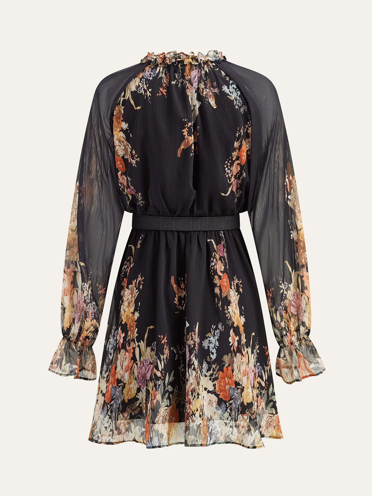 Semi-Sheer Chiffon Floral Print Belted Dress - Image 4