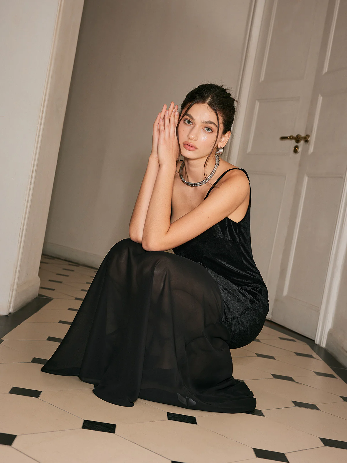 Semi-Sheer Chiffon-Hem Velvet Cami Dress - Image 4