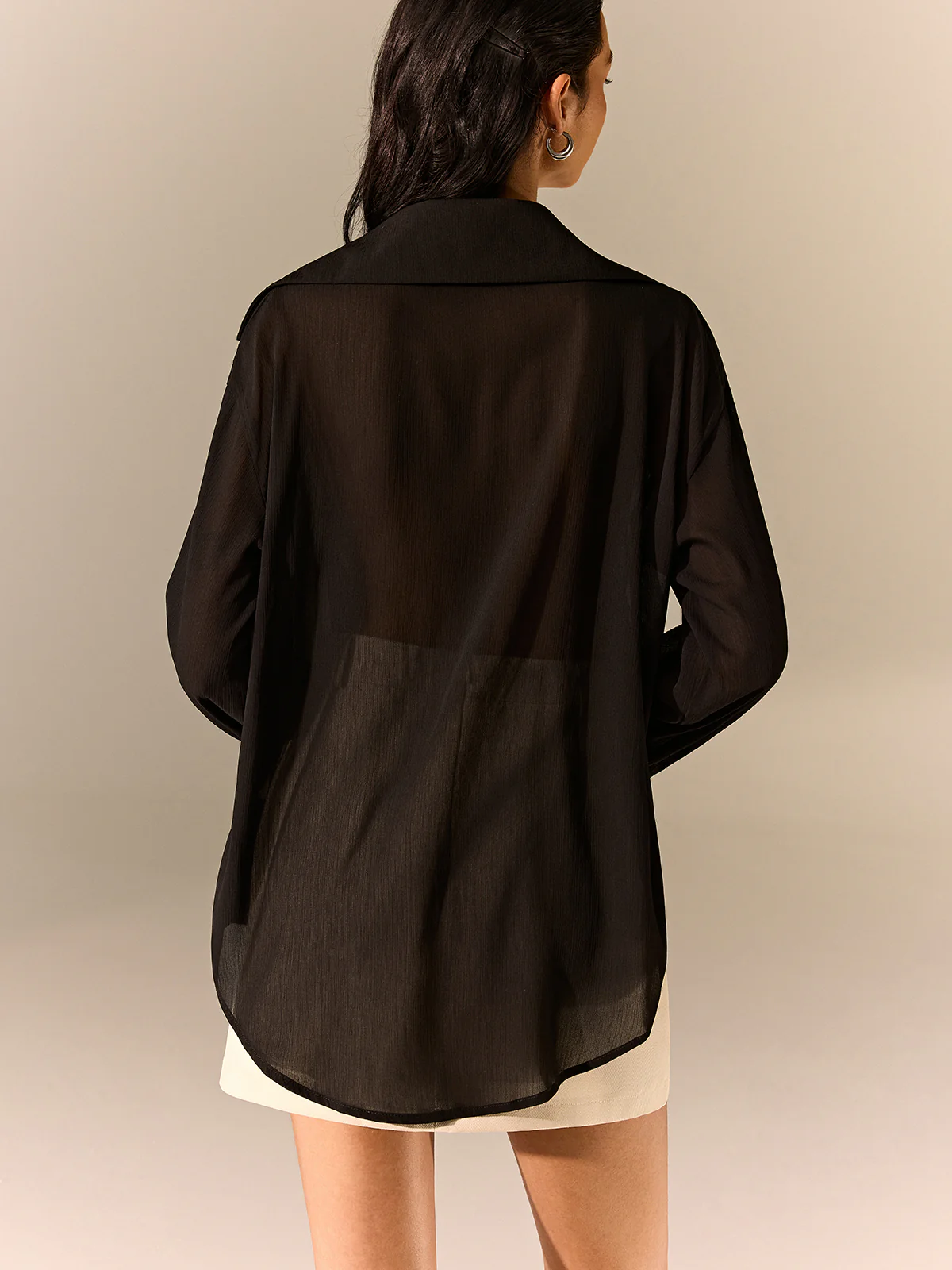 Semi-Sheer Chiffon Long-Sleeve Shirt - Image 3