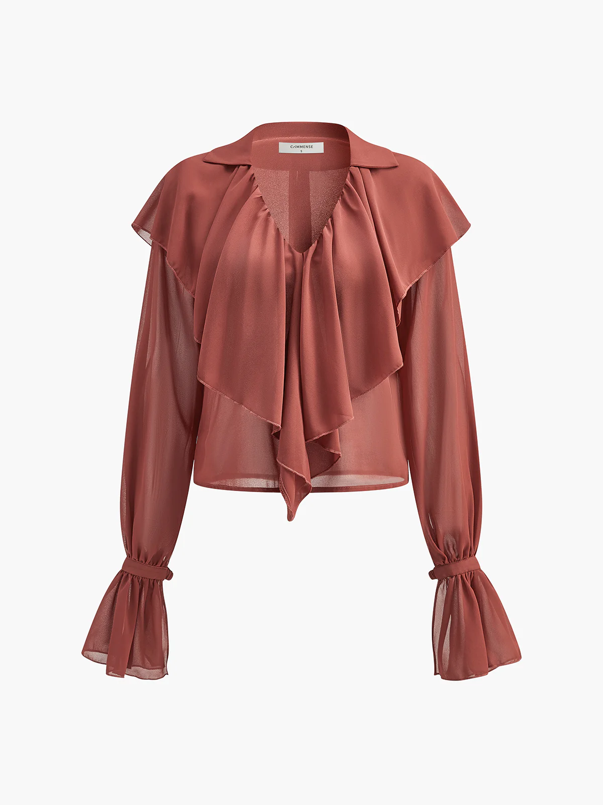 Semi-Sheer Chiffon Ruffle Blouse