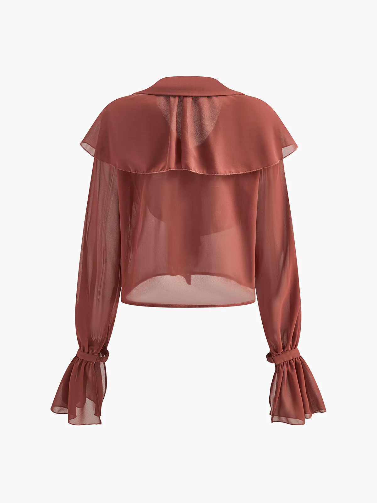 Semi-Sheer Chiffon Ruffle Blouse - Image 2
