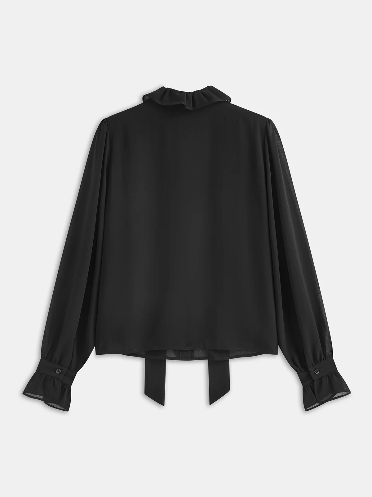 Semi-Sheer Chiffon Ruffle Tie-Neck Top - Image 2