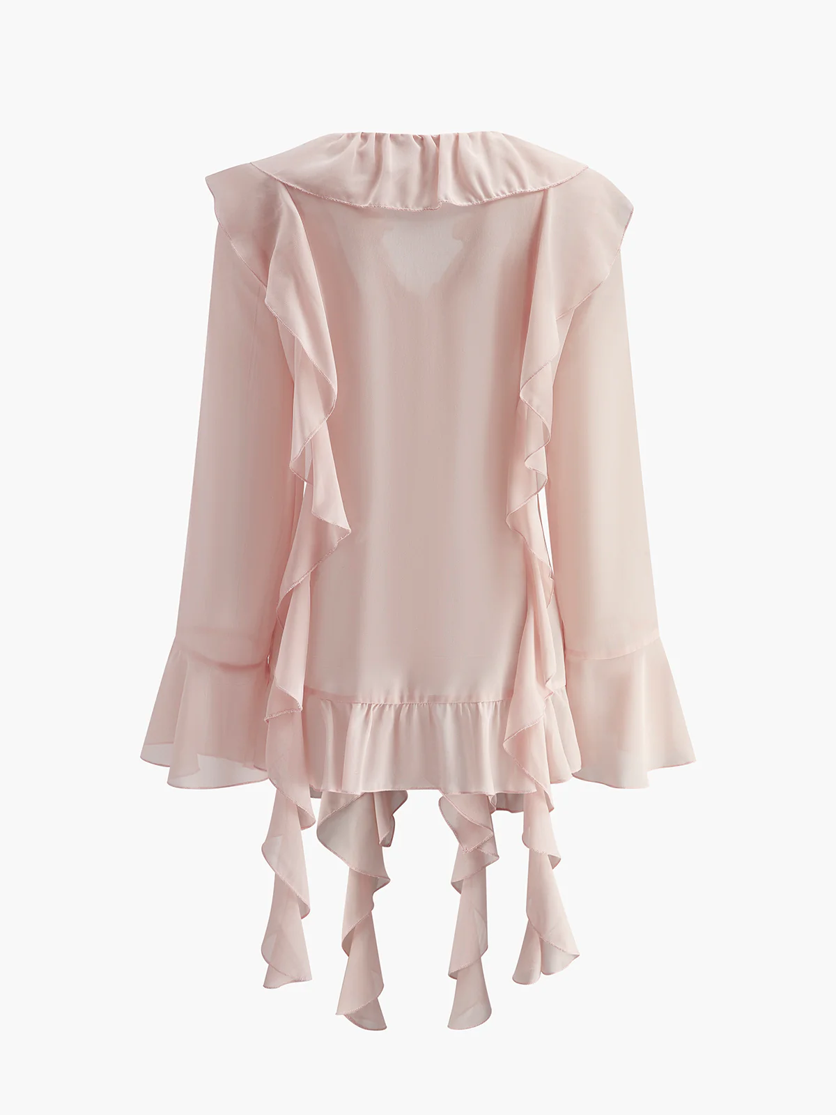 Semi-Sheer Chiffon Ruffled Blouse - Image 2