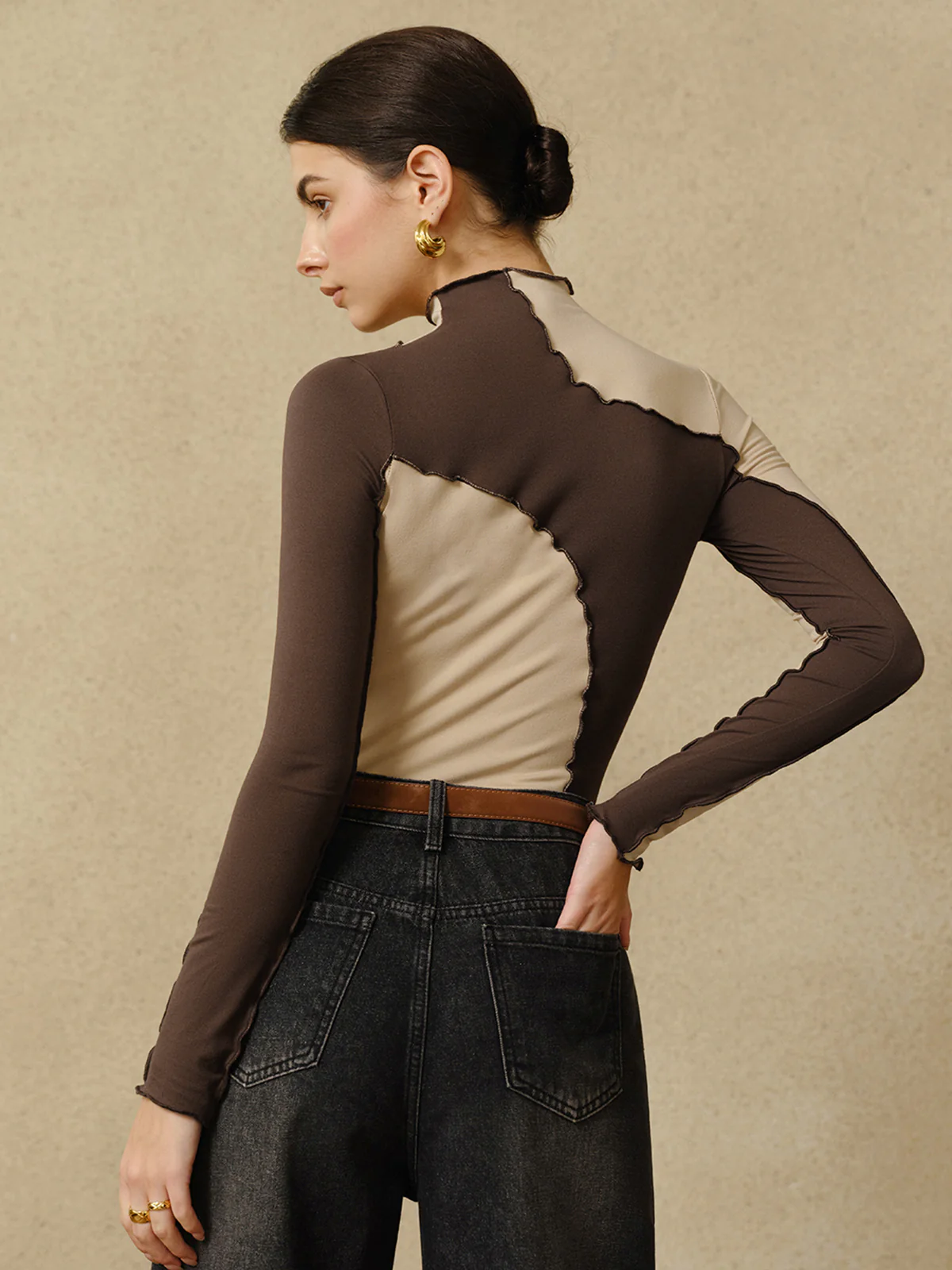 Semi-Sheer Color Block Lettuce Trim Jersey Top - Image 7