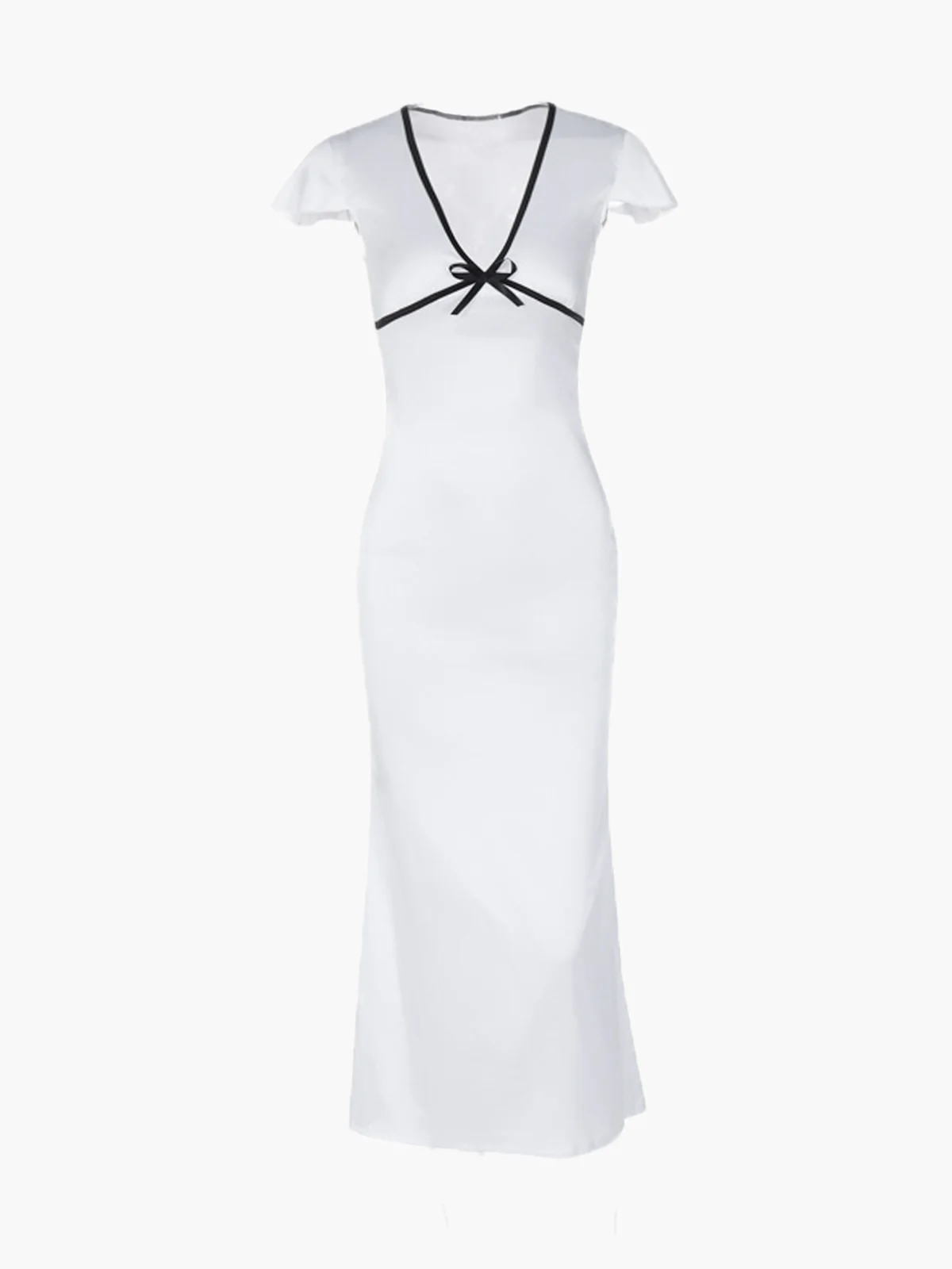 Semi-Sheer Contrast Trim Midi Dress - Image 5