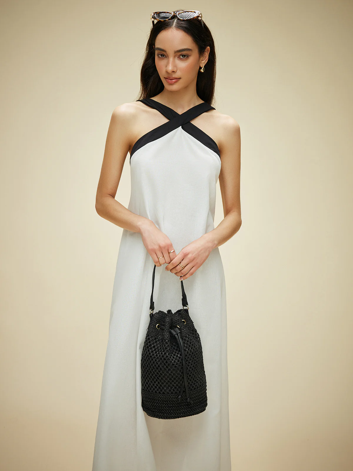 Semi-Sheer Cotton & Linen Backless Halter Dress - Image 2