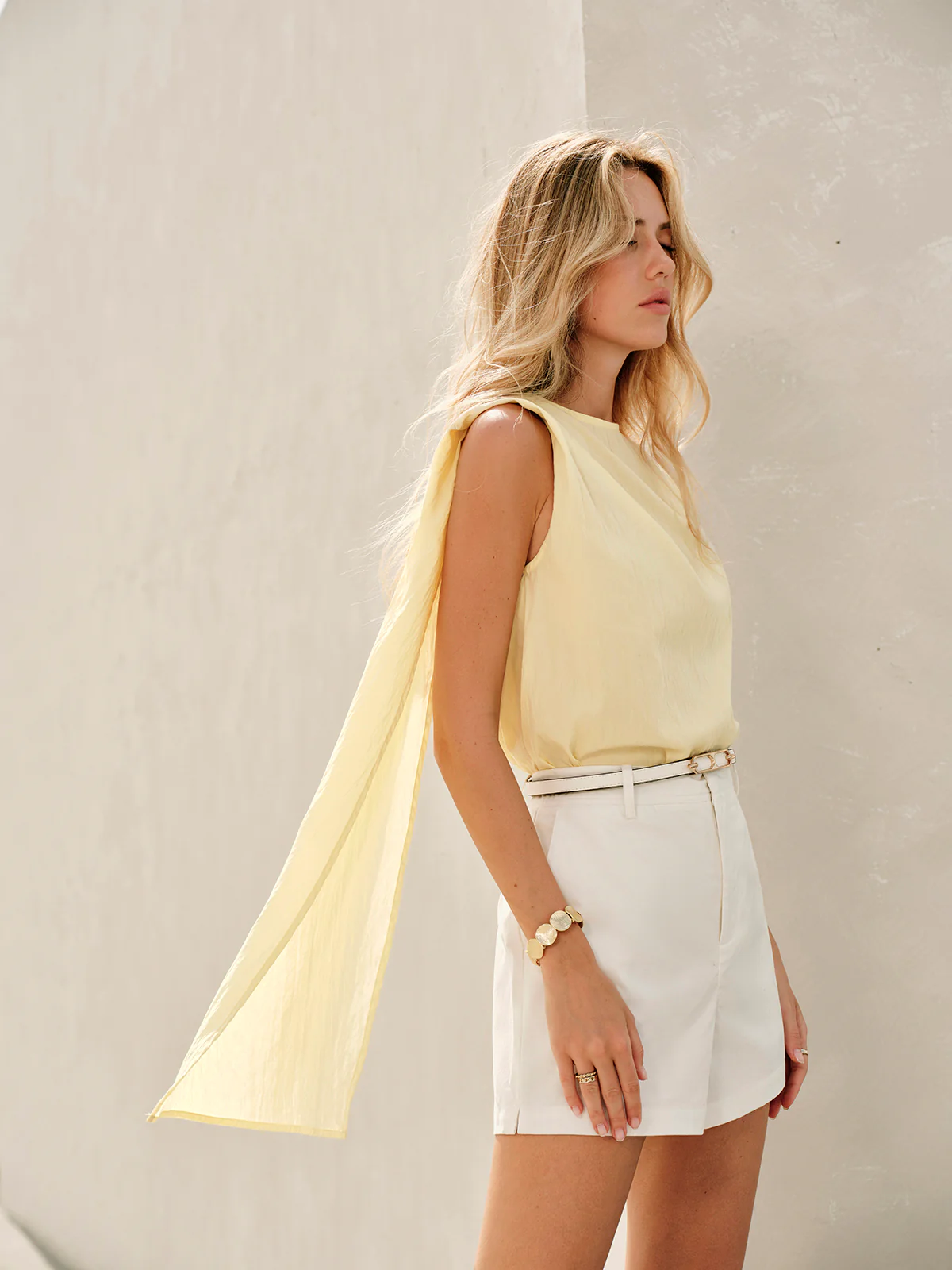 Semi-Sheer Cowl-Neck Sash Back Blouse - Image 2