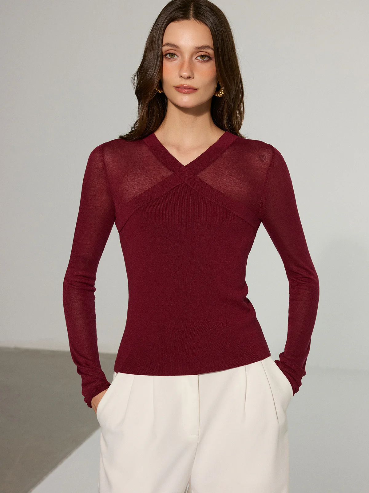 Semi-Sheer Criss-Cross Knit Top - Image 4