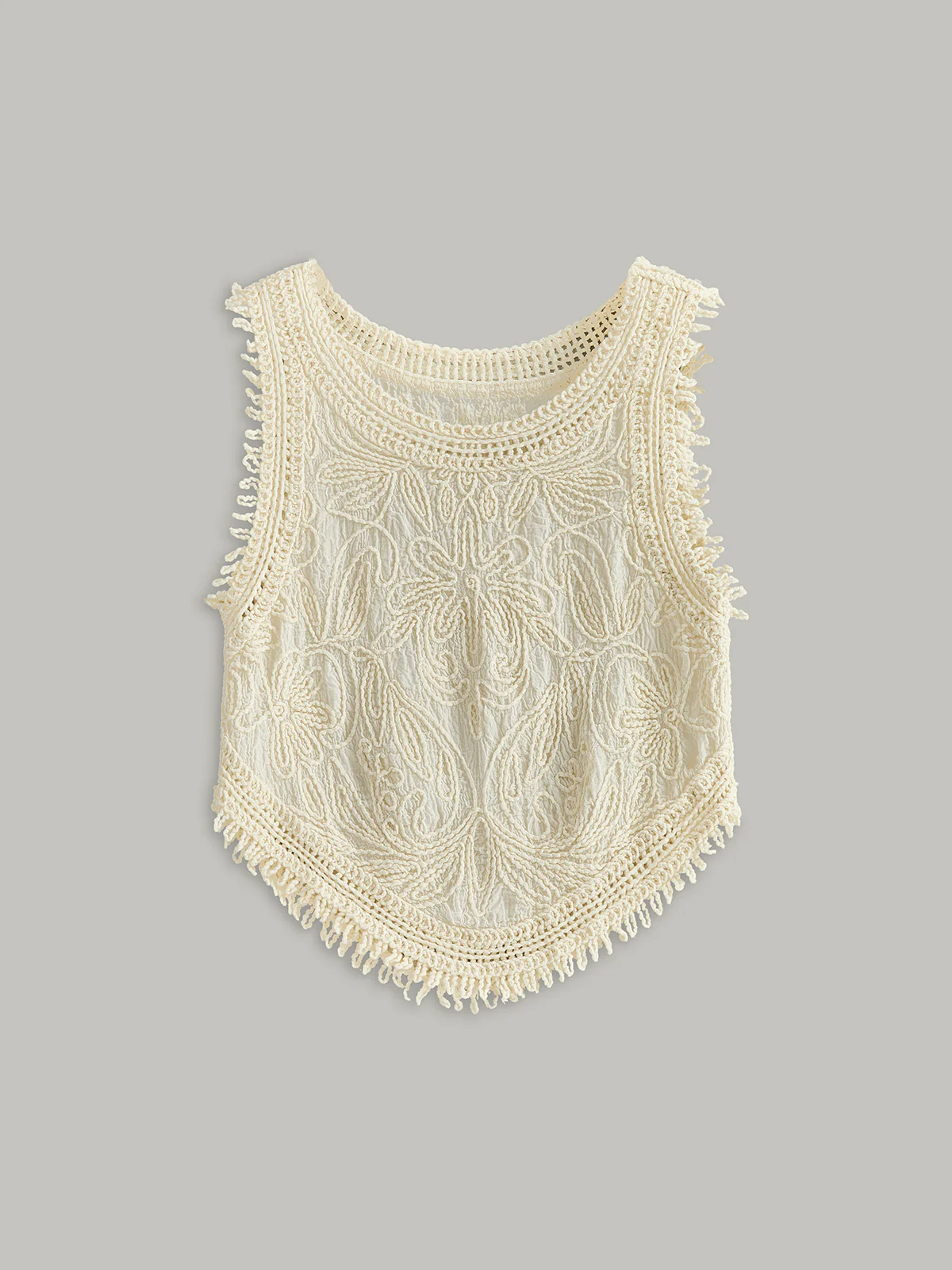 Semi-Sheer Crochet Lace Floral Detail Tank Top