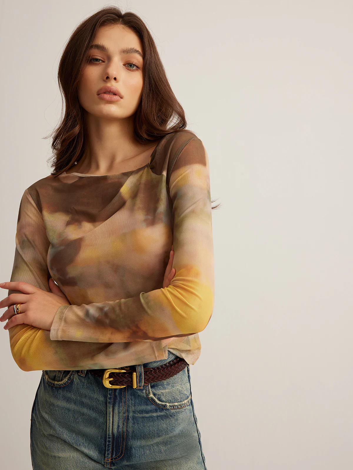 Semi-Sheer  Dye Printed Mesh T-Shirt - Image 5