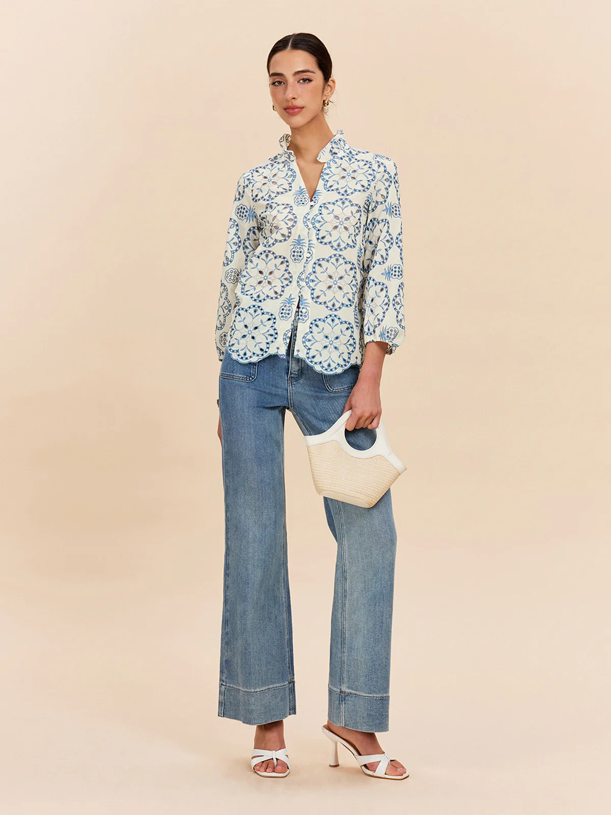 Semi-Sheer Embroidered Button-Down Shirt - Image 3