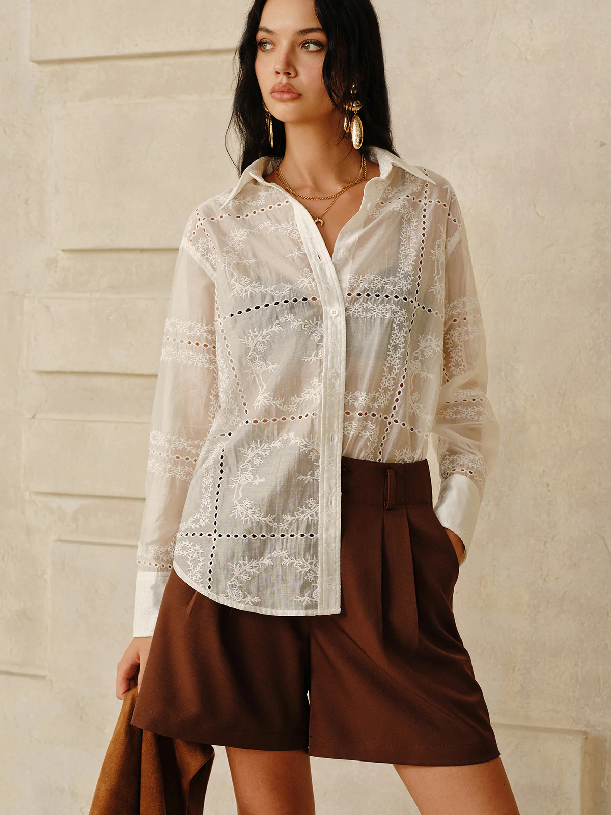 Semi-Sheer Embroidered Eyelet Shirt - Image 3