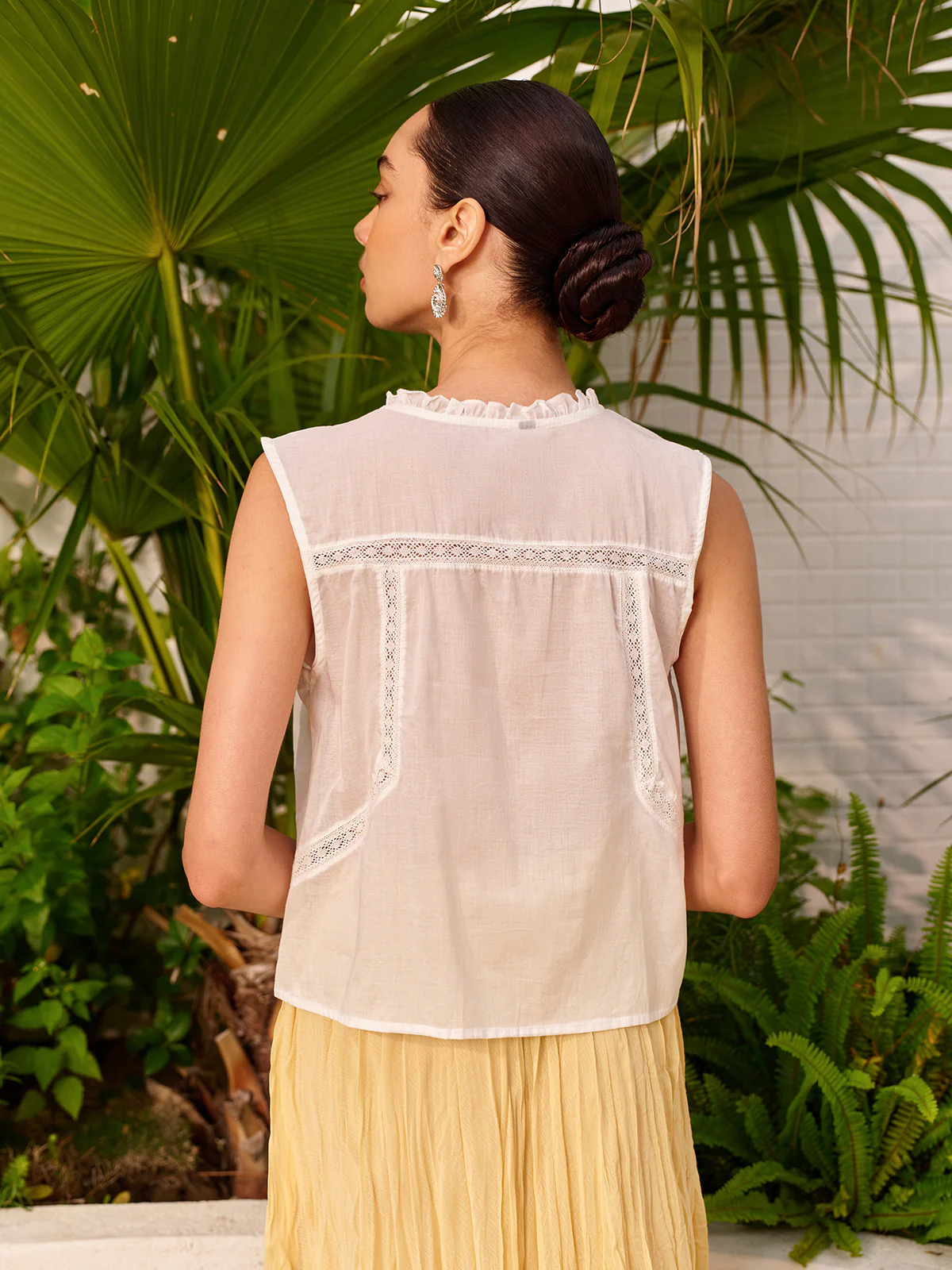 Semi-Sheer Embroidered Lace Tie Blouse - Image 6