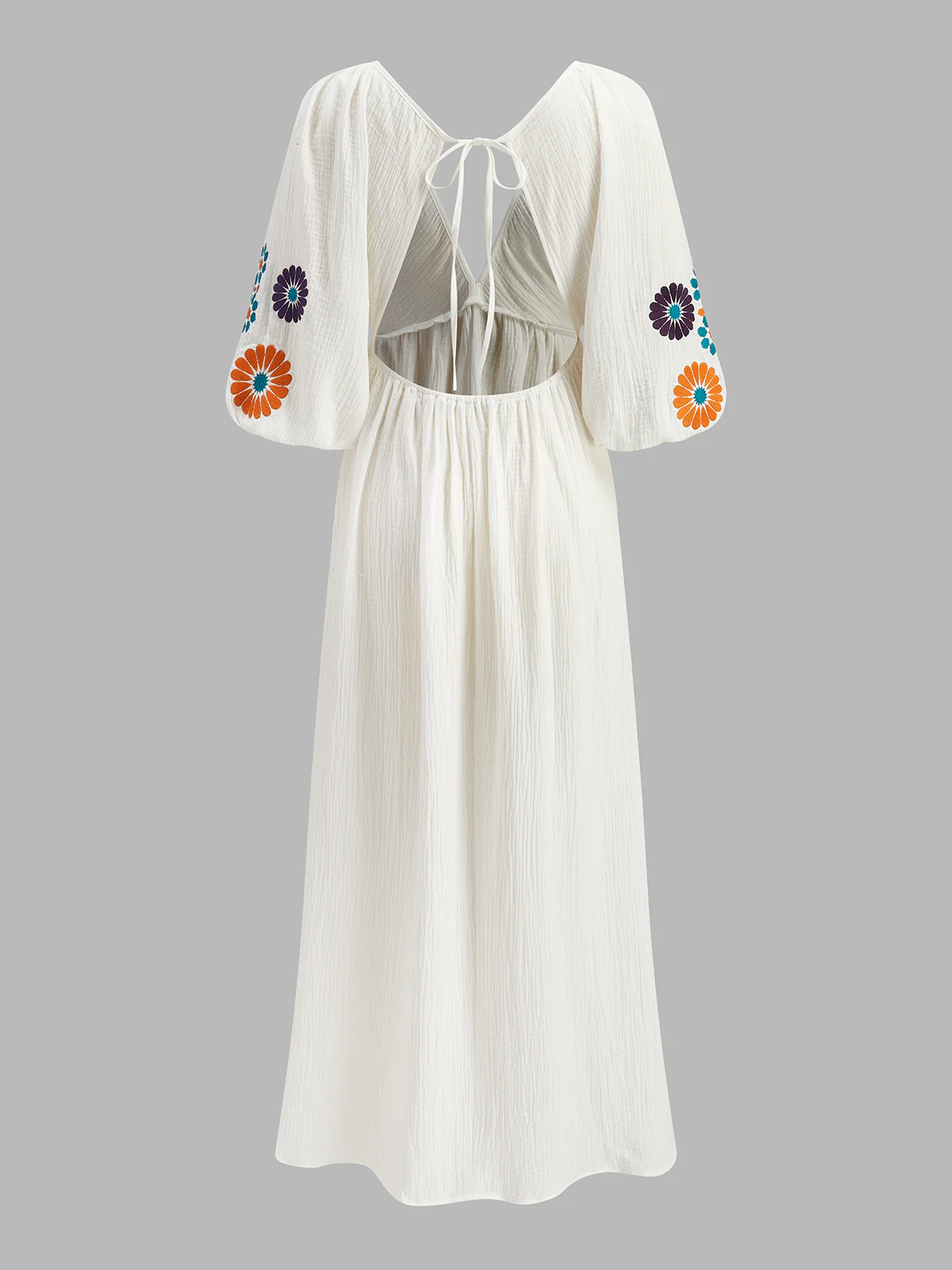 Semi-Sheer Embroidery V-Neck Floral Dress - Image 4