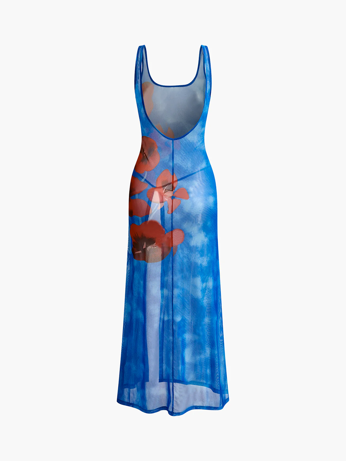 Semi-Sheer Floral Backless Split Dress - Image 2