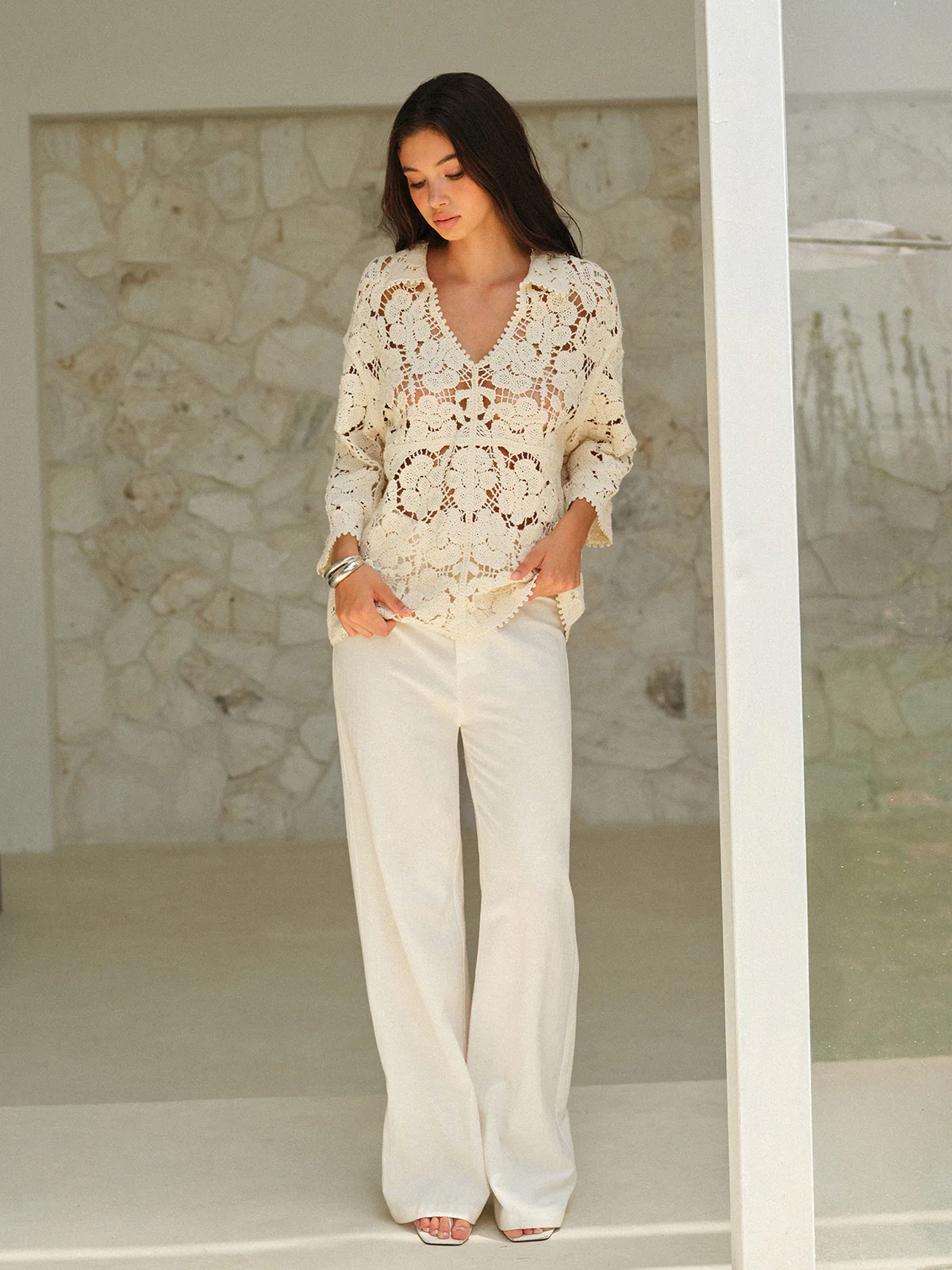 Semi-Sheer Floral Lace Top - Image 4