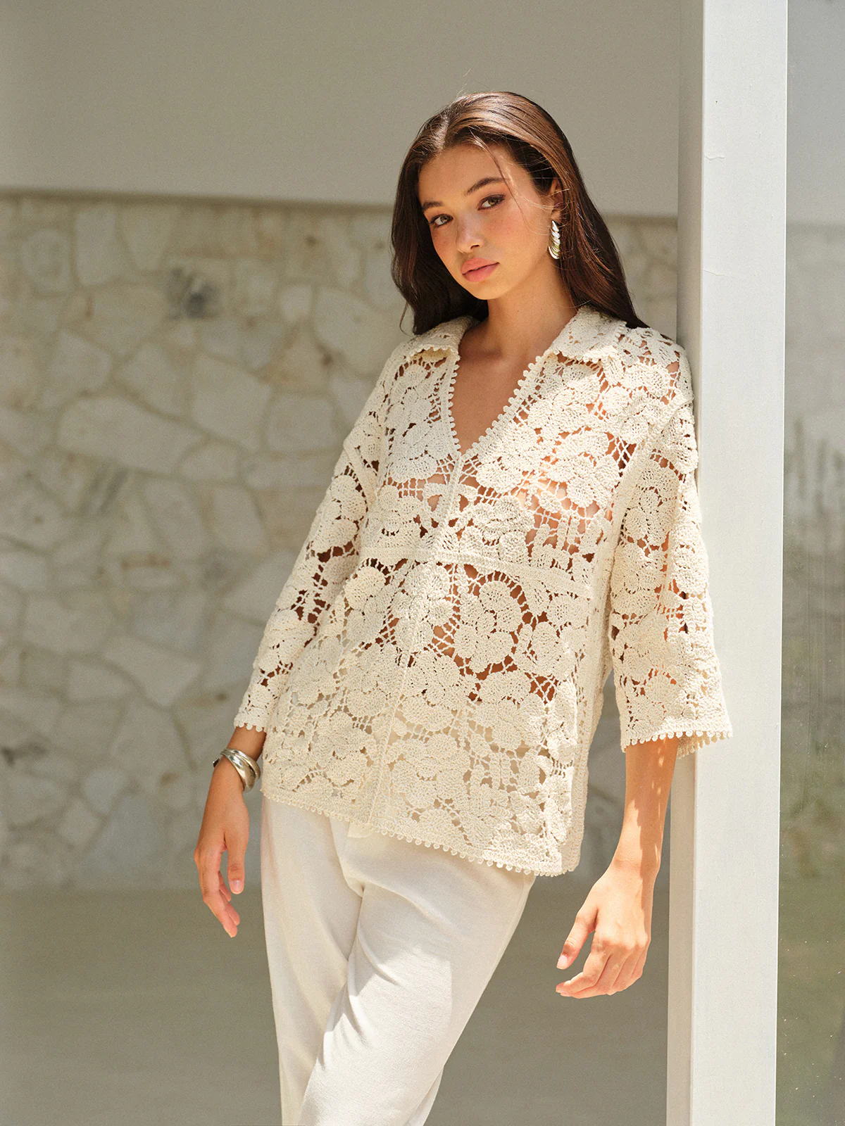 Semi-Sheer Floral Lace Top - Image 5