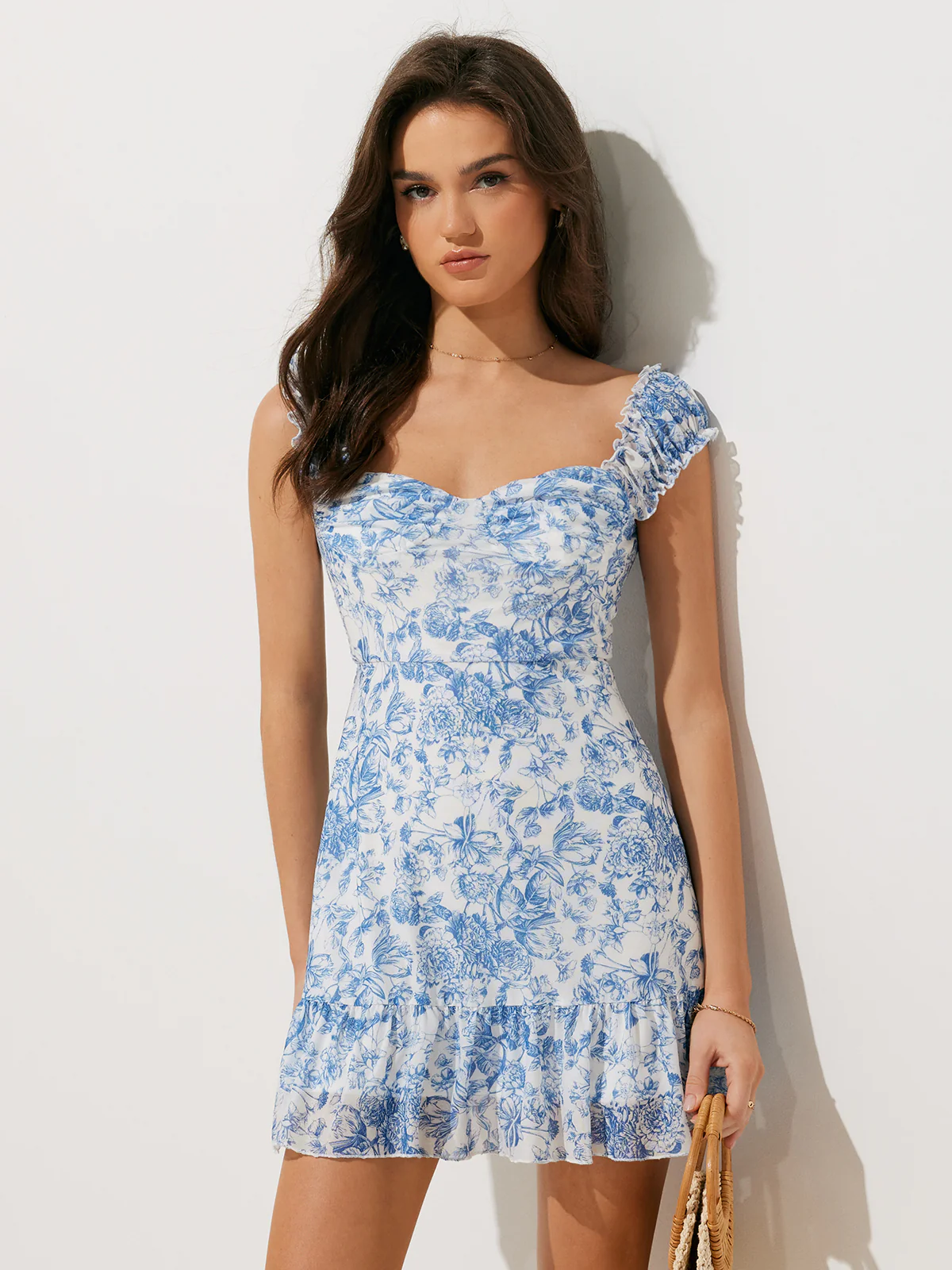 Semi-Sheer Floral Print Ruffle Short Dress - Image 6